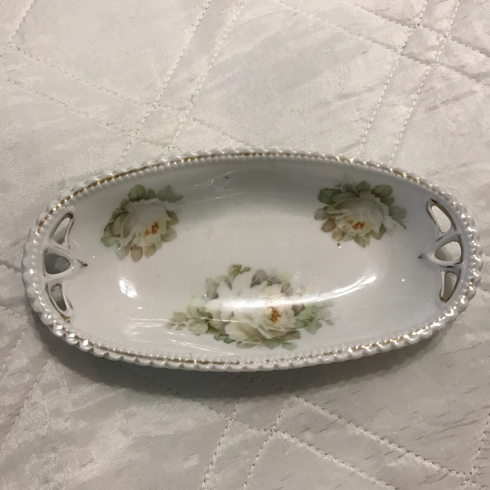 Antique P. K. SILESIA open handle oval BREAD / RELISH VEGETABLE DISH